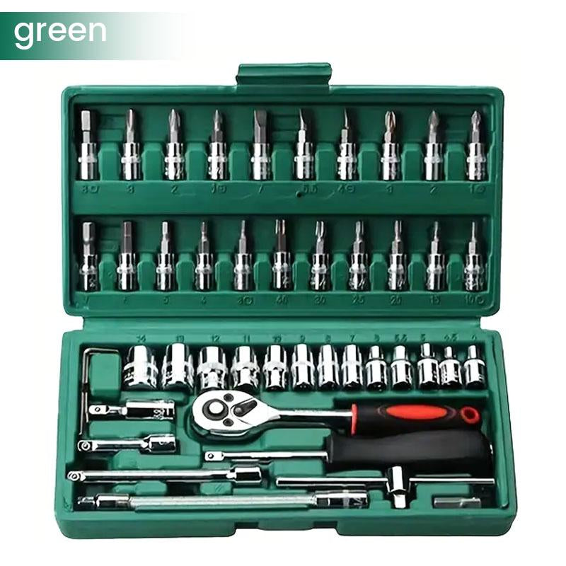 46/53 Pieces 1/4 Inch Drive Socket Ratchet Wrench Set, with Bit Socket Set Metric and Extension Bar for Auto Repairing and Household with Storage Case