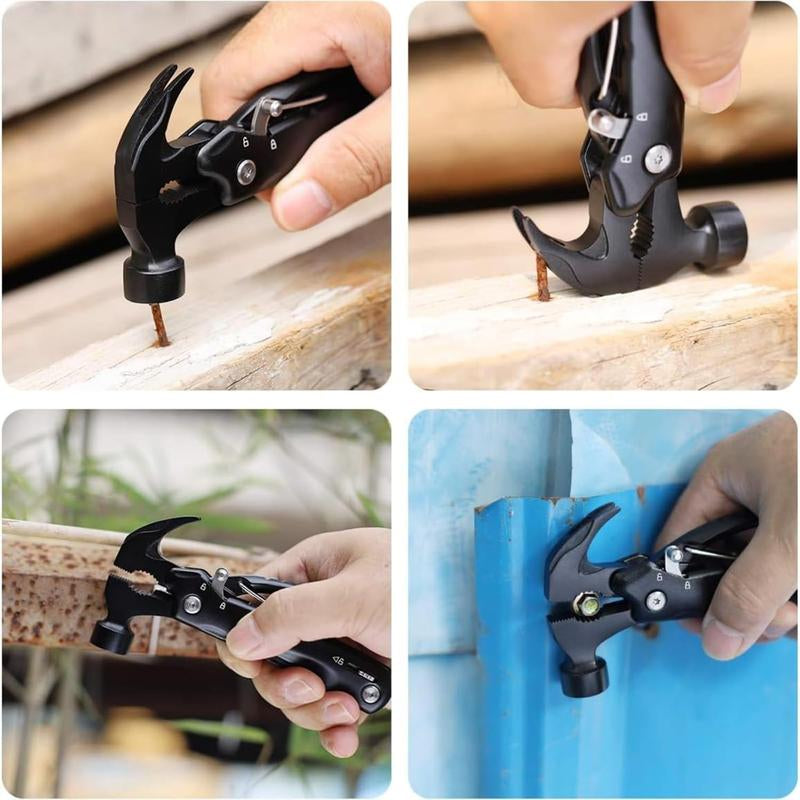 14-In-1 Multitool Hammer, Multitool with DIY Stickers, Safety Lock, Screwdriver Bits Set and Durable Nylon Sheath, Multi Tool for Outdoor, Ideal Gifts for Father, Husband, Boyfriend,Camping Essentials Mens Gift for Him, Birthday Gift Idea,Mini Multi Tool