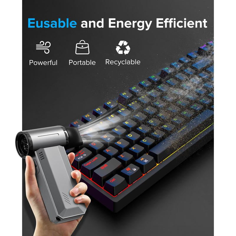 F72 Portable Handheld Air Blower & Vacuum, Rechargeable High-Speed Turbo Fan, 130,000 Rpm Electric Air Duster, Multifunctional Outdoor Vacuum Cleaner for Computer, Keyboards, Car Cleaning