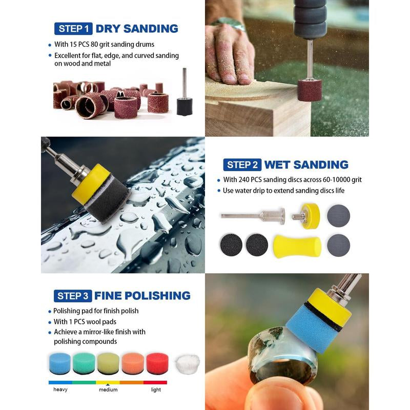 268 PCS 1 Inch Wet Dry Sanding Discs and Drums for Dremel Sanding Bits, Hook and Loop Sandpaper 60-10000 Grit for Dremel Rotary Tool Accessories, Micromesh Pads Polishing Kit for Resin Wood Jewelry