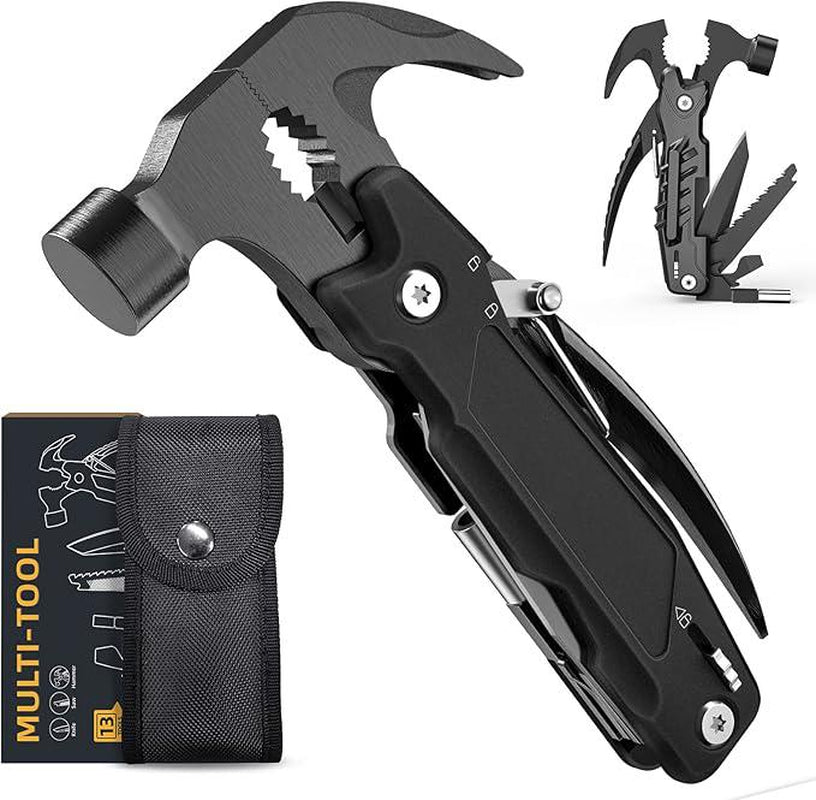 14-In-1 Multitool Hammer, Multitool with DIY Stickers, Safety Lock, Screwdriver Bits Set and Durable Nylon Sheath, Multi Tool for Outdoor, Ideal Gifts for Father, Husband, Boyfriend,Camping Essentials Mens Gift for Him, Birthday Gift Idea,Mini Multi Tool