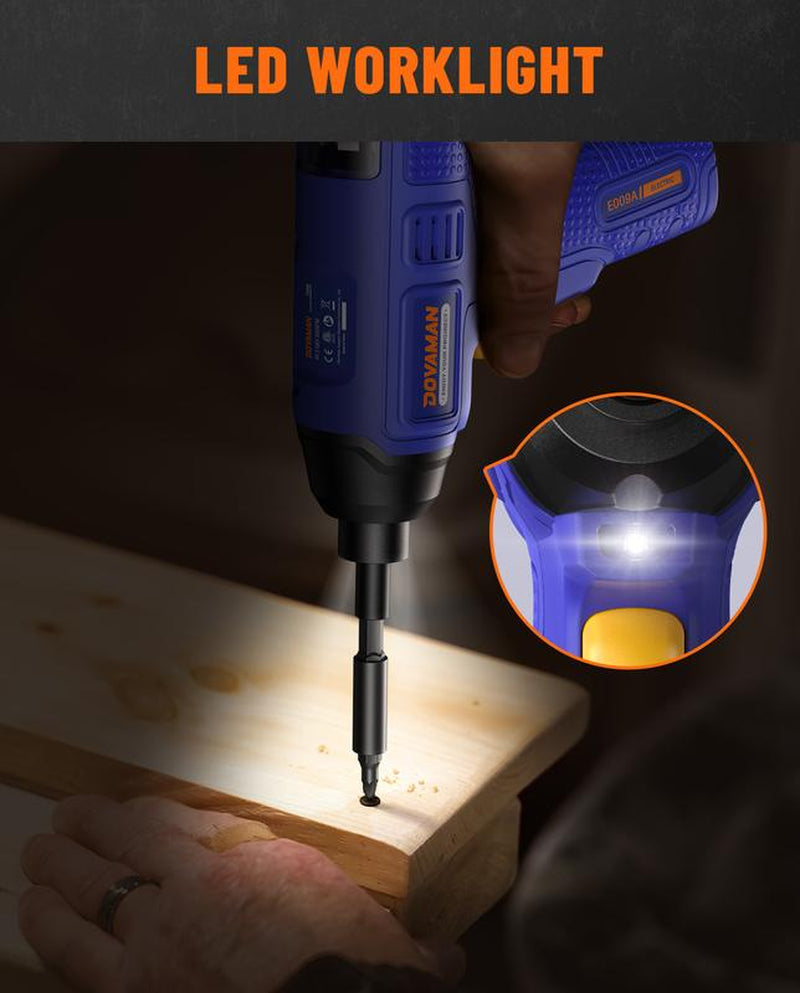 DOVAMAN 4V Electric Screwdriver, Built-In Bit Storage, Type-C Fast Charge, LED, 6NM Protable Cordless Screwdriver W/7 Bits ＆ Storage Box, Ideal for DIY Projects Tool
