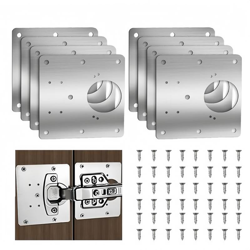 8Counts Hinges Repair Fixing Plates,Cabinet Hinge Repair Plate with Screws,Stainless Steel Hinge Repair Board,Kitchen Cupboard Door Hinge Repair Brackets Kit.