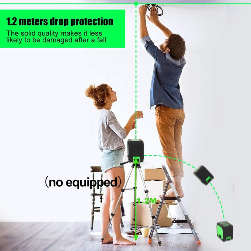 2-Line Mini Portable Laser Level, Auto-Leveling Laser Level with Cross Vertical & Horizontal Green Lines, High Precision, 360° Rotatable Magnetic Bracket, Height-Adjustable Tripod - Easier for Ceiling Work, Rechargeable Lithium Battery