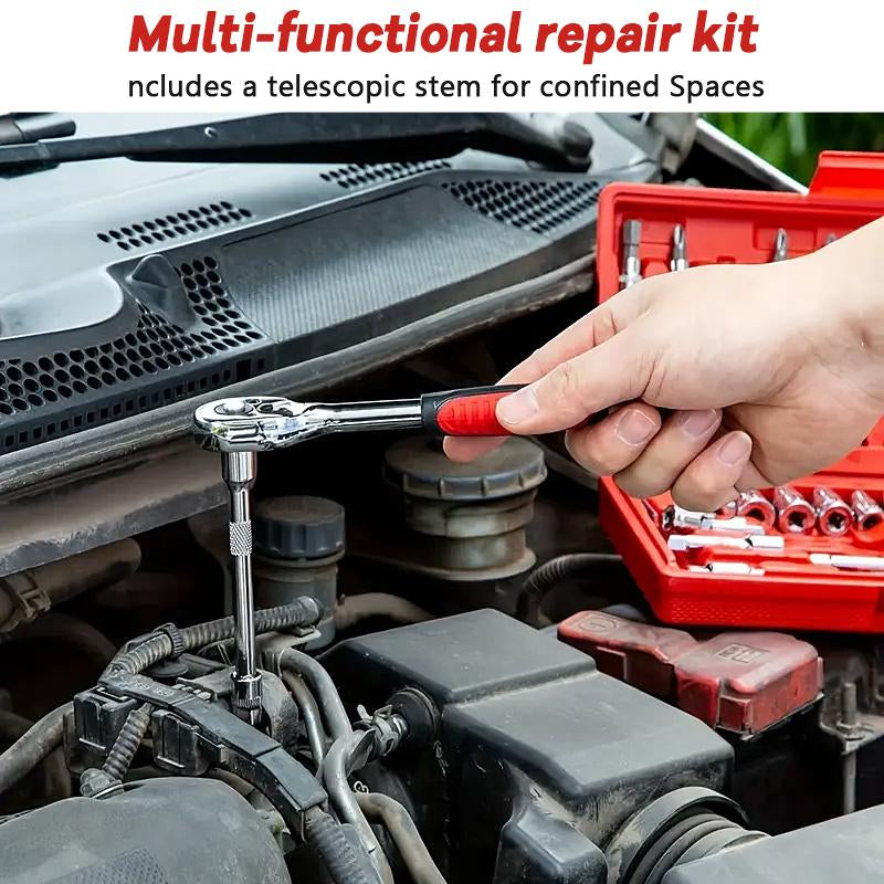 46/53 Pieces 1/4 Inch Drive Socket Ratchet Wrench Set, with Bit Socket Set Metric and Extension Bar for Auto Repairing and Household with Storage Case